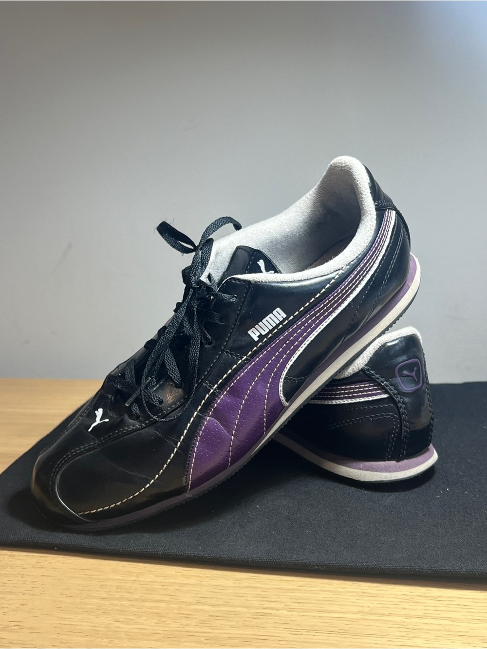 💥Vintage Y2K Puma SpeedCat Leather Racing Sneakers Black Purple W 9 / M 7.5